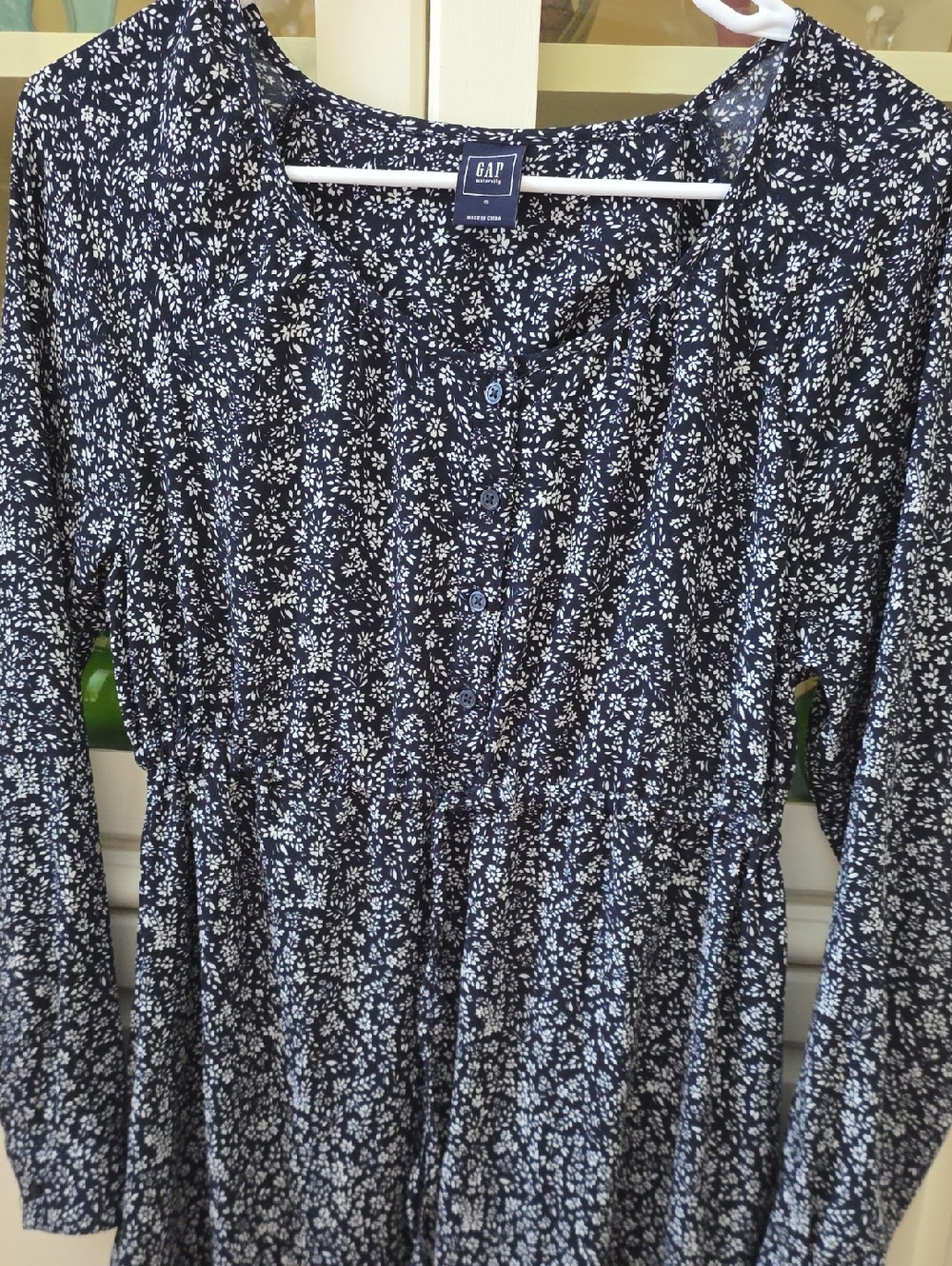 GAP Navy and White Floral Button-Front Long Sleeve Maternity Dress